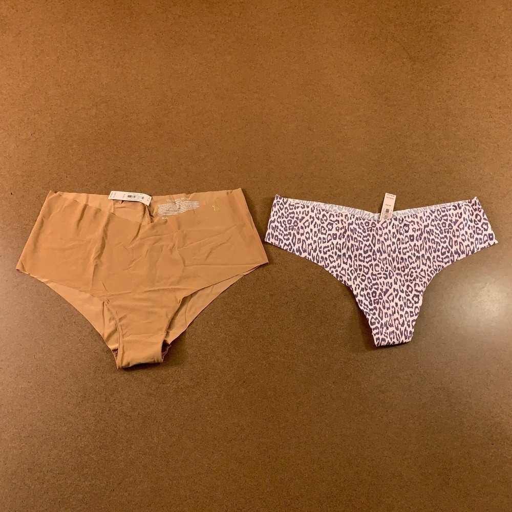 Victorias Secret Womens XL Beige Cheeky Pink Leopard Thong Panty 2 Pieces NWT
